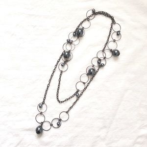 3/$25 Grey Gunmetal Long Faux Pearl Beaded Lightweight Statement Chain Necklace